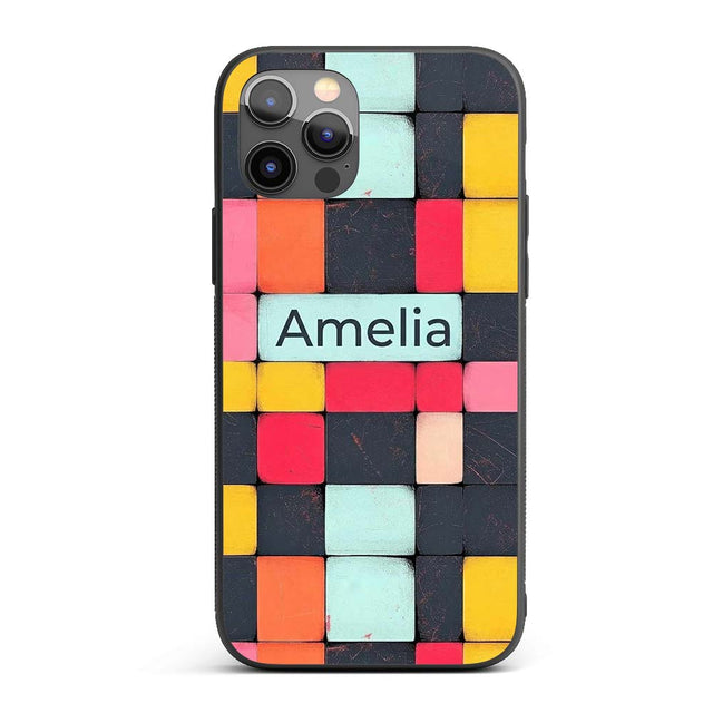 Abstract Textured Square Tiles Printed Design Custom Name Protective Phone Case Mobile Cover Durable Everyday Smartphone Shock Resistant