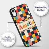 Abstract Vintage Checkerboard Printed Design Custom Name Protective Phone Case Mobile Cover Durable Everyday Smartphone Shock Resistant