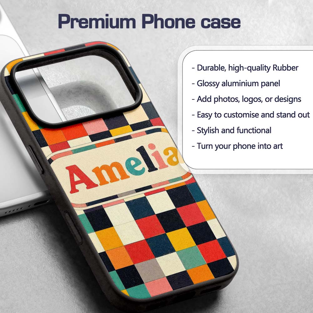 Abstract Vintage Checkerboard Printed Design Custom Name Protective Phone Case Mobile Cover Durable Everyday Smartphone Shock Resistant