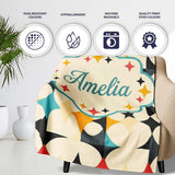 Abstract Floral Star Shapes Mid Century Seamless Pattern Name Cute  Personalised Custom Name Super Soft Fleece Blanket Bed Sofa Throw