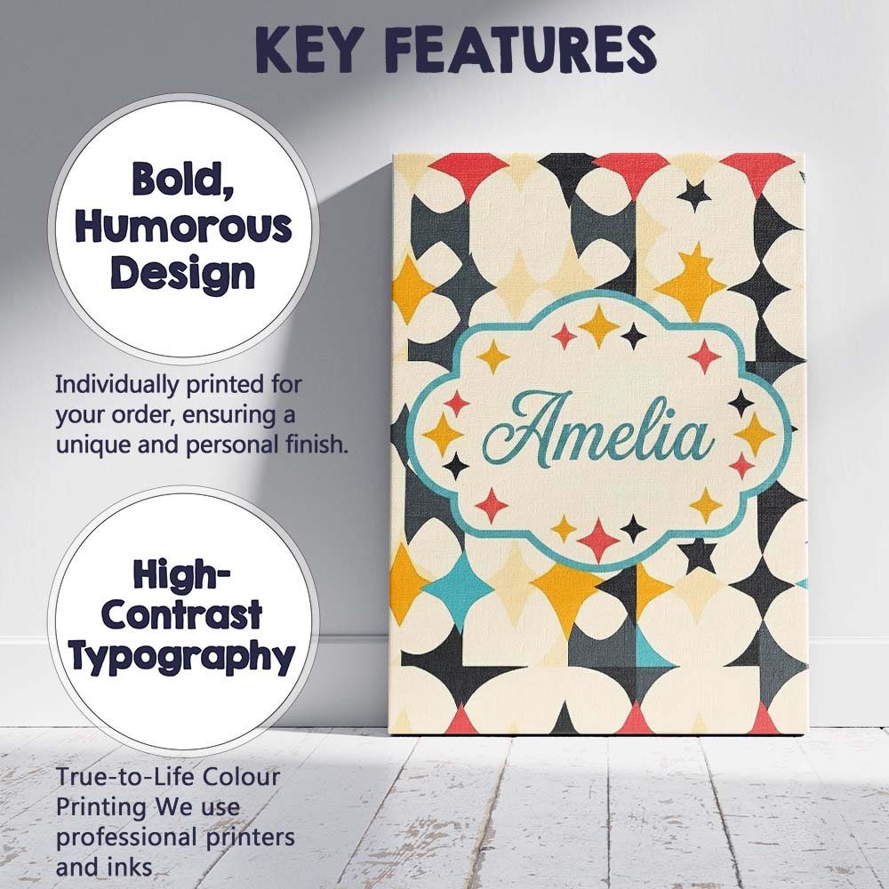Personalised Name Abstract Floral Star Custom  Modern Room Accent Elegant Feature Canvas Wall Art Print Decor Picture Ready to Hang
