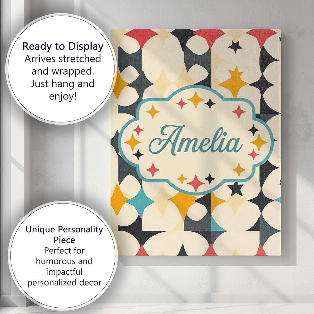 Personalised Name Abstract Floral Star Custom  Modern Room Accent Elegant Feature Canvas Wall Art Print Decor Picture Ready to Hang