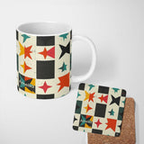 Personalized Custom Name Abstract Starburst Shapes Vintage Texture Seamless Pattern Name Cute 11oz Ceramic Coffee Tea Mug White Large Handle