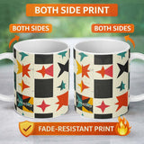 Personalized Custom Name Abstract Starburst Shapes Vintage Texture Seamless Pattern Name Cute 11oz Ceramic Coffee Tea Mug White Large Handle