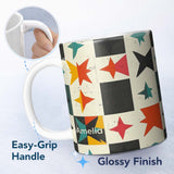 Personalized Custom Name Abstract Starburst Shapes Vintage Texture Seamless Pattern Name Cute 11oz Ceramic Coffee Tea Mug White Large Handle