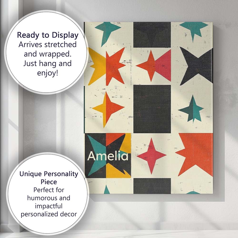 Personalised Name Abstract Starburst Shapes Custom  Bespoke Interior Contemporary Canvas Wall Art Print Decor Picture Ready to Hang