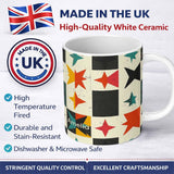 Personalized Custom Name Abstract Starburst Shapes Vintage Texture Seamless Pattern Name Cute 11oz Ceramic Coffee Tea Mug White Large Handle