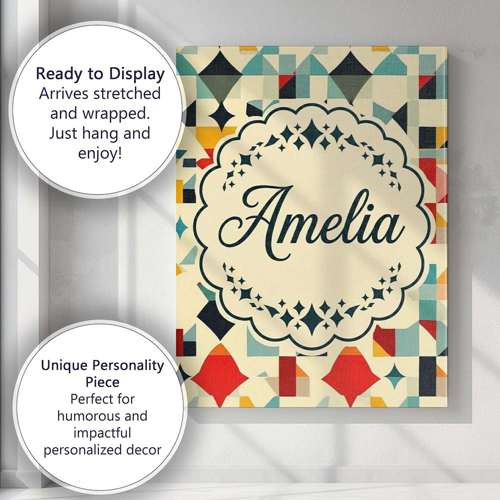 Personalised Name Abstract Geometric Mosaic Custom  Bespoke Interior Contemporary Canvas Wall Art Print Decor Picture Ready to Hang