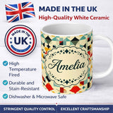 Personalized Custom Name Abstract Geometric Mosaic Shapes Colorful Seamless Pattern Name Cute 11oz Ceramic Coffee Tea Mug White Large Handle