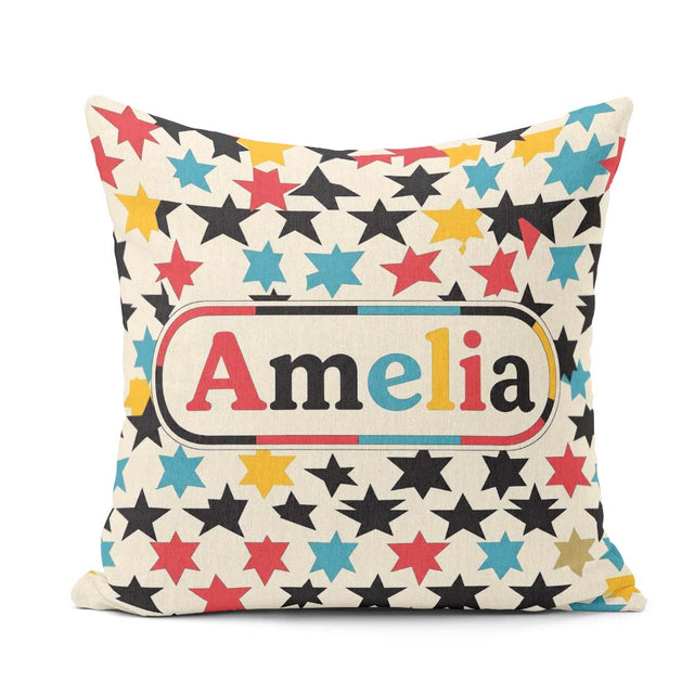 Custom Name Abstract Scattered Star Shapes Colorful Pattern Name Square Filled Cushion Throw Pillow Sofa Bed Home Decor Zip Washable UK Made