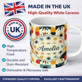 Personalized Custom Name Abstract Sunburst Geometric Shapes Colorful Seamless Pattern Name 11oz Ceramic Coffee Tea Mug White Large Handle