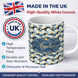 Personalized Custom Name Golden Moon and Celestial Watercolor Night Sky Seamless Pattern 11oz Ceramic Coffee Tea Mug White Large Handle