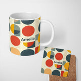Personalized Custom Name Abstract Modern Circle Blocks Minimal Geometric Seamless Pattern 11oz Ceramic Coffee Tea Mug White Large Handle