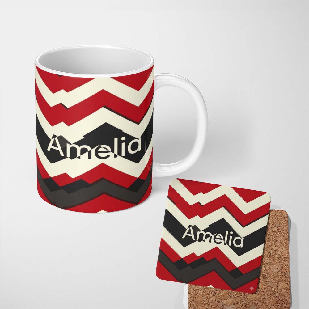 Personalized Custom Name Abstract Bold Zigzag Chevron Stripes Seamless Pattern Name Cute 11oz Ceramic Coffee Tea Mug White Large Handle
