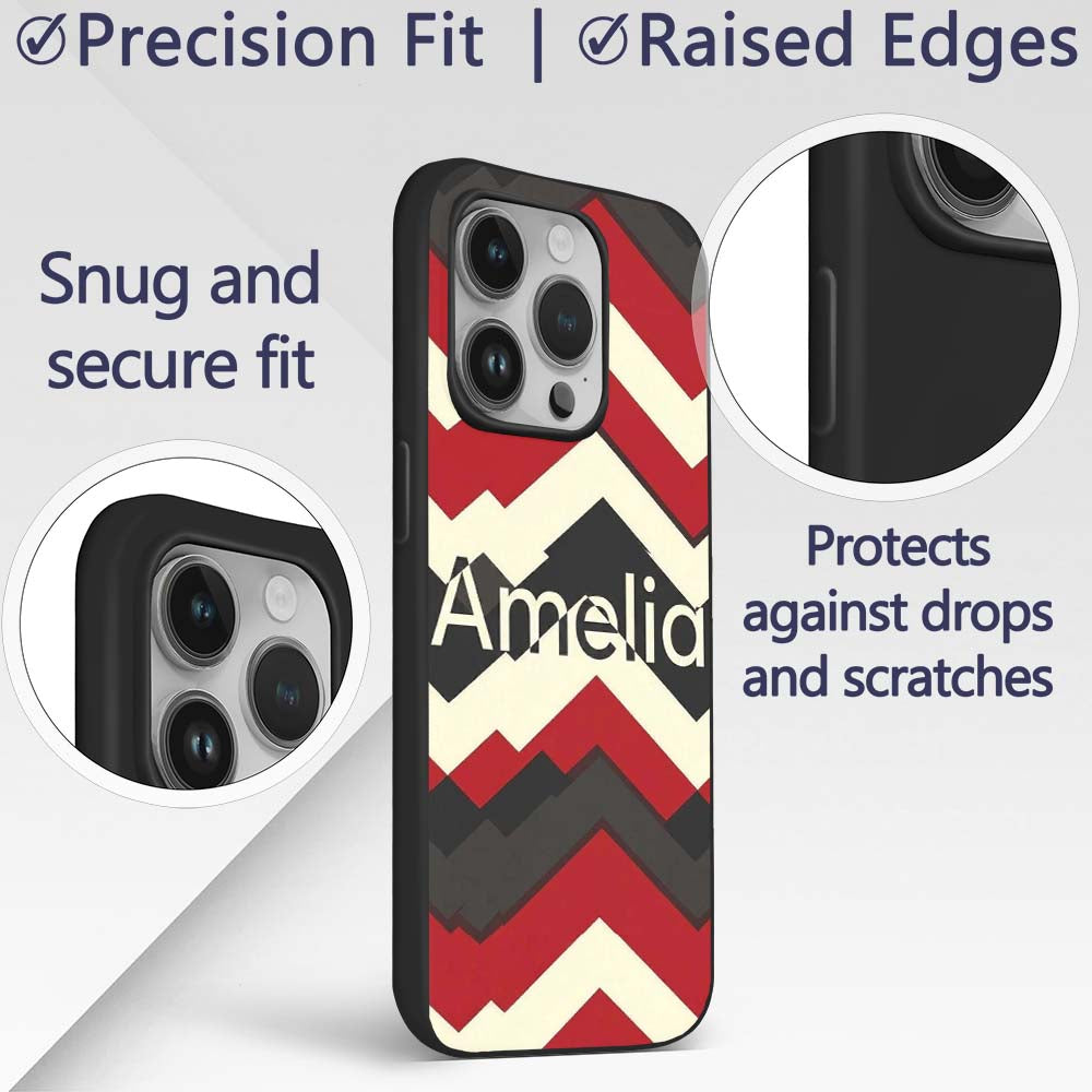 Abstract Bold Zigzag Chevron Stripes Seamless Custom Name Protective Phone Case Mobile Cover Durable Everyday Smartphone Shock Resistant