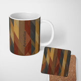 Personalized Custom Name Abstract Warm Tone Geometric Faceted Shapes Seamless Pattern Name 11oz Ceramic Coffee Tea Mug White Large Handle