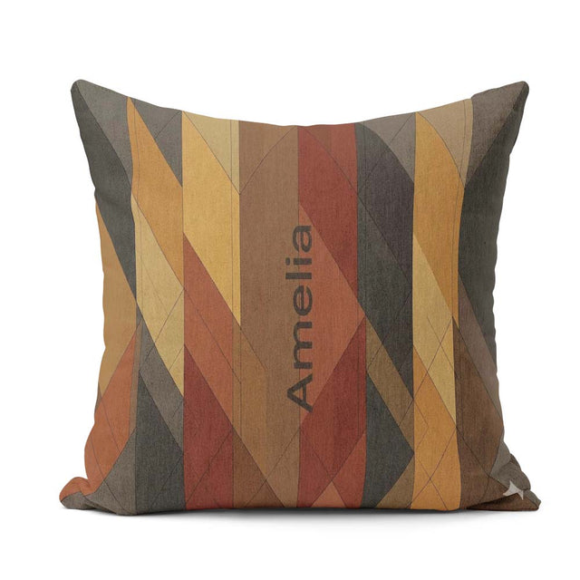 Custom Name Abstract Warm Tone Geometric Faceted Shapes Seamless Square Filled Cushion Throw Pillow Sofa Bed Home Decor Zip Washable UK Made