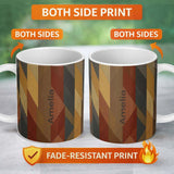 Personalized Custom Name Abstract Warm Tone Geometric Faceted Shapes Seamless Pattern Name 11oz Ceramic Coffee Tea Mug White Large Handle