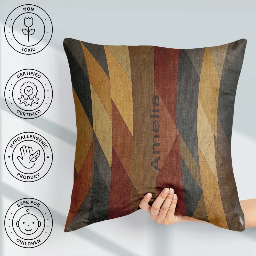 Custom Name Abstract Warm Tone Geometric Faceted Shapes Seamless Square Filled Cushion Throw Pillow Sofa Bed Home Decor Zip Washable UK Made