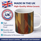Personalized Custom Name Abstract Warm Tone Geometric Faceted Shapes Seamless Pattern Name 11oz Ceramic Coffee Tea Mug White Large Handle