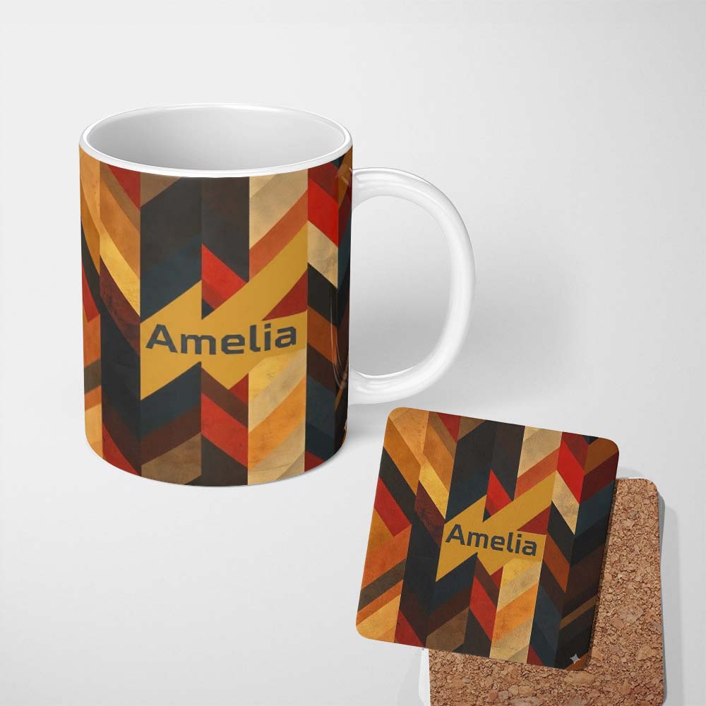 Personalized Custom Name Abstract Vintage Chevron Gradient Stripes Seamless Pattern Name Cute 11oz Ceramic Coffee Tea Mug White Large Handle