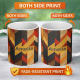 Personalized Custom Name Abstract Vintage Chevron Gradient Stripes Seamless Pattern Name Cute 11oz Ceramic Coffee Tea Mug White Large Handle