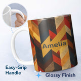 Personalized Custom Name Abstract Vintage Chevron Gradient Stripes Seamless Pattern Name Cute 11oz Ceramic Coffee Tea Mug White Large Handle