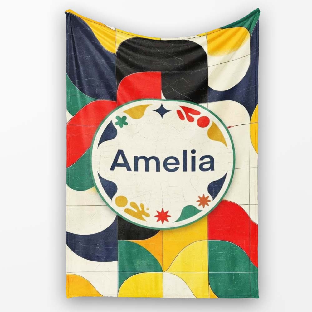 Abstract Organic Curved Shapes Colorful Seamless Pattern Name Cute  Personalised Custom Name Super Soft Fleece Blanket Bed Sofa Throw