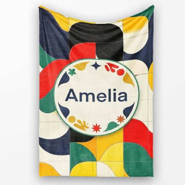 Abstract Organic Curved Shapes Colorful Seamless Pattern Name Cute  Personalised Custom Name Super Soft Fleece Blanket Bed Sofa Throw
