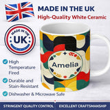 Personalized Custom Name Abstract Organic Curved Shapes Colorful Seamless Pattern Name Cute 11oz Ceramic Coffee Tea Mug White Large Handle