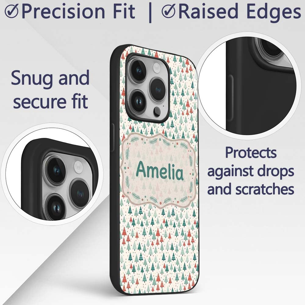 Small Repeating Christmas Trees Printed Design Custom Name Protective Phone Case Mobile Cover Durable Everyday Smartphone Shock Resistant