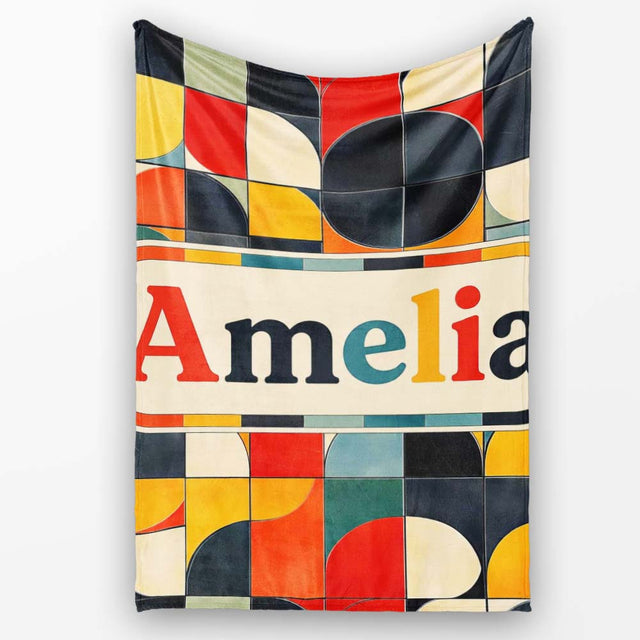 Abstract Mid Century Geometric Tile Pattern Colorful Seamless Name  Personalised Custom Name Super Soft Fleece Blanket Bed Sofa Throw