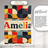 Abstract Mid Century Geometric Tile Pattern Colorful Seamless Name  Personalised Custom Name Super Soft Fleece Blanket Bed Sofa Throw