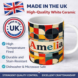 Personalized Custom Name Abstract Mid Century Geometric Tile Pattern Colorful Seamless Name 11oz Ceramic Coffee Tea Mug White Large Handle