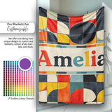 Abstract Mid Century Geometric Tile Pattern Colorful Seamless Name  Personalised Custom Name Super Soft Fleece Blanket Bed Sofa Throw