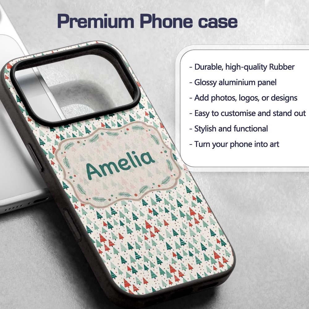 Small Repeating Christmas Trees Printed Design Custom Name Protective Phone Case Mobile Cover Durable Everyday Smartphone Shock Resistant