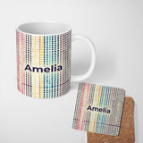 Personalized Custom Name Abstract Colorful Polka Dot Gradient Stripes Seamless Pattern Name 11oz Ceramic Coffee Tea Mug White Large Handle