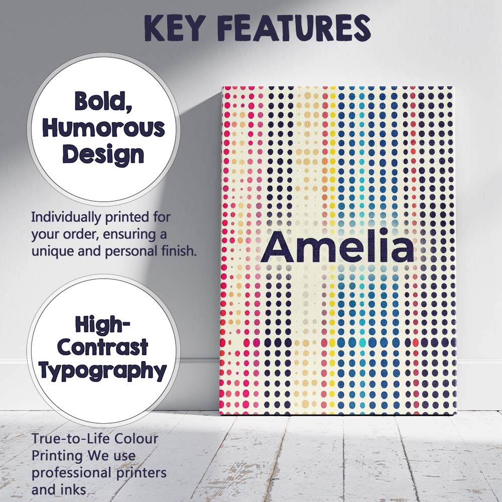 Personalised Name Abstract Colorful Polka Custom  Unique Gift Idea Elegant Feature Canvas Wall Art Print Decor Picture Ready to Hang