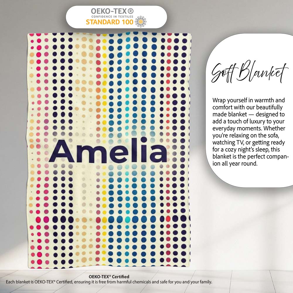 Abstract Colorful Polka Dot Gradient Stripes Seamless Pattern Name  Personalised Custom Name Super Soft Fleece Blanket Bed Sofa Throw