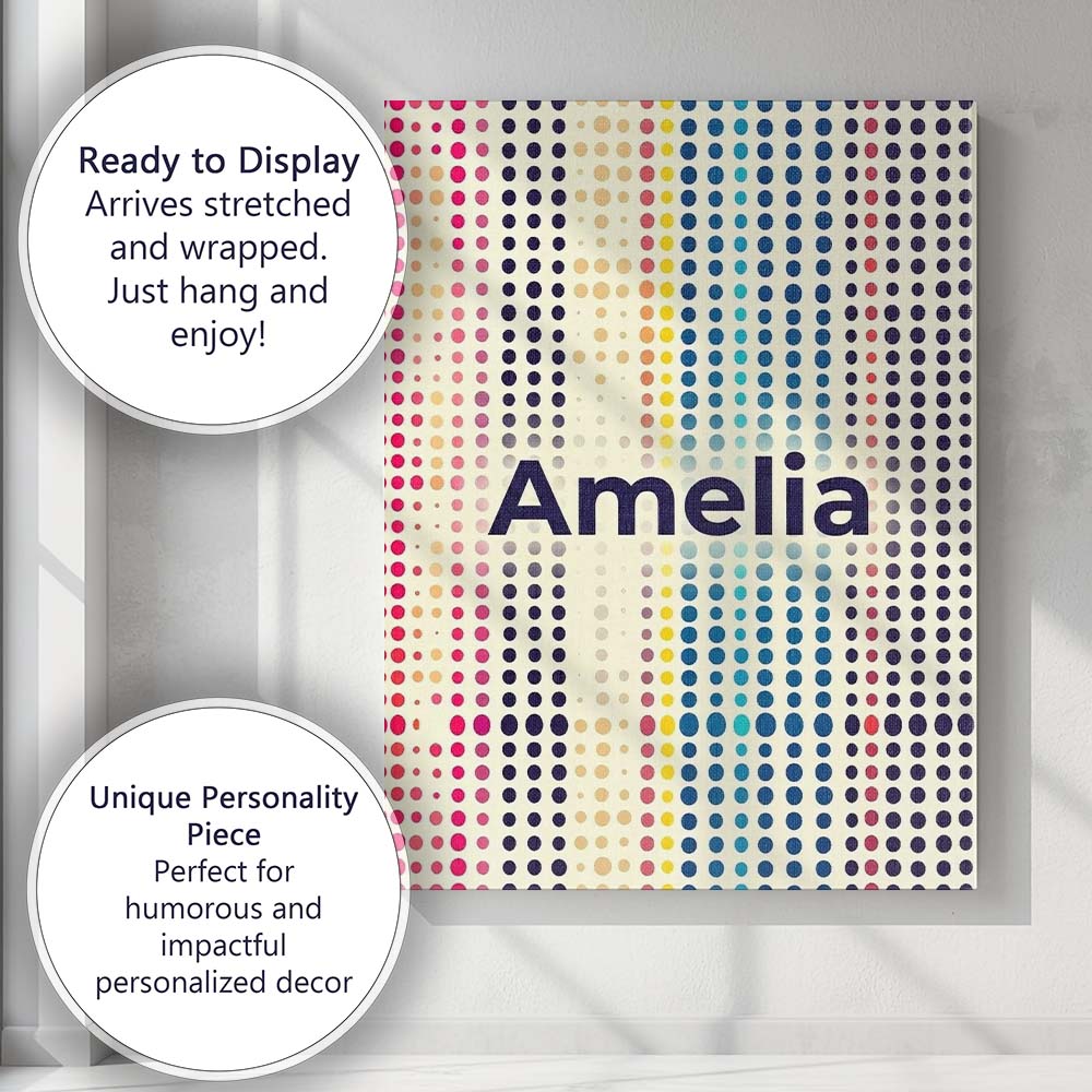 Personalised Name Abstract Colorful Polka Custom  Unique Gift Idea Elegant Feature Canvas Wall Art Print Decor Picture Ready to Hang