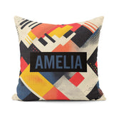 Custom Name Abstract Halftone Geometric Shapes Colorful Seamless Square Filled Cushion Throw Pillow Sofa Bed Home Decor Zip Washable UK Made