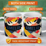 Personalized Custom Name Abstract Halftone Geometric Shapes Colorful Seamless Pattern Name 11oz Ceramic Coffee Tea Mug White Large Handle
