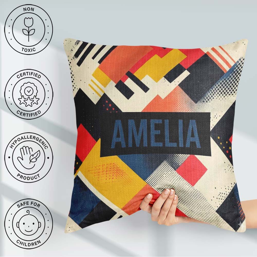 Custom Name Abstract Halftone Geometric Shapes Colorful Seamless Square Filled Cushion Throw Pillow Sofa Bed Home Decor Zip Washable UK Made
