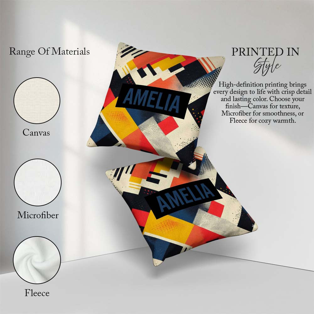 Custom Name Abstract Halftone Geometric Shapes Colorful Seamless Square Filled Cushion Throw Pillow Sofa Bed Home Decor Zip Washable UK Made