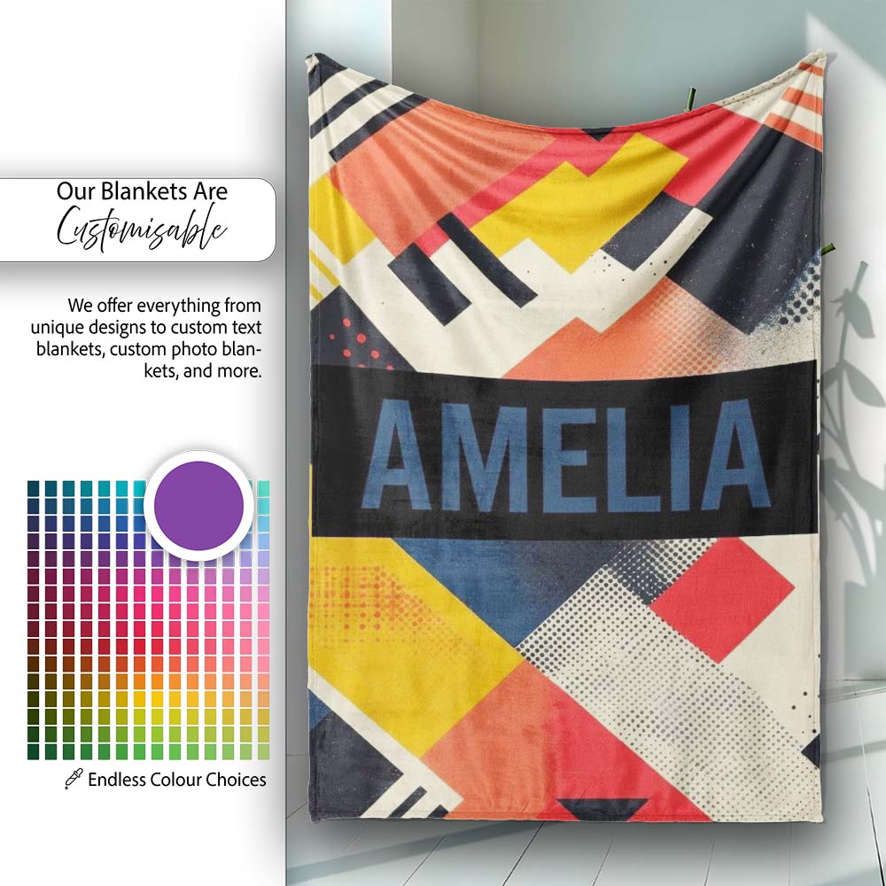 Abstract Halftone Geometric Shapes Colorful Seamless Pattern Name  Personalised Custom Name Super Soft Fleece Blanket Bed Sofa Throw