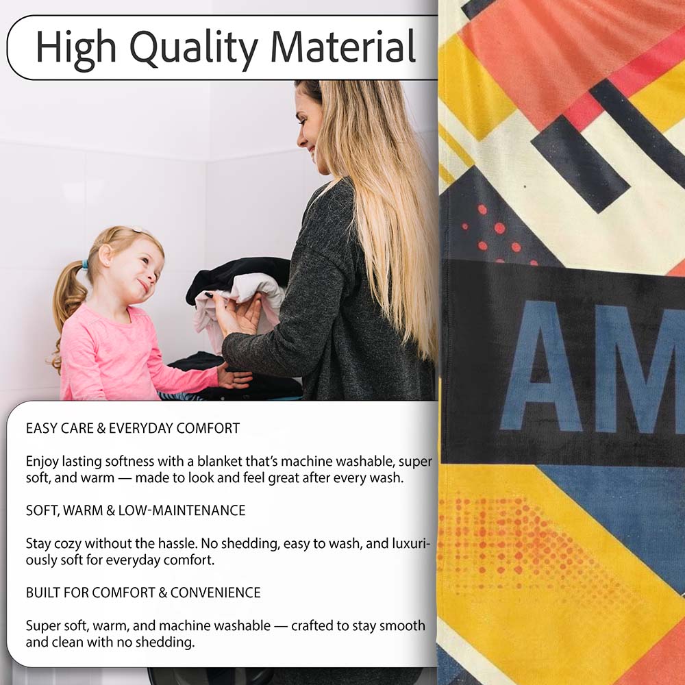 Abstract Halftone Geometric Shapes Colorful Seamless Pattern Name  Personalised Custom Name Super Soft Fleece Blanket Bed Sofa Throw