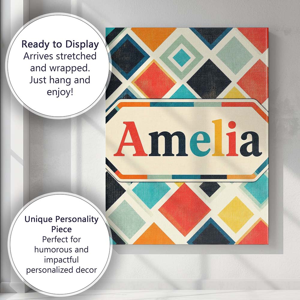 Personalised Name Abstract Mid Century Custom  Modern Room Accent Elegant Feature Canvas Wall Art Print Decor Picture Ready to Hang