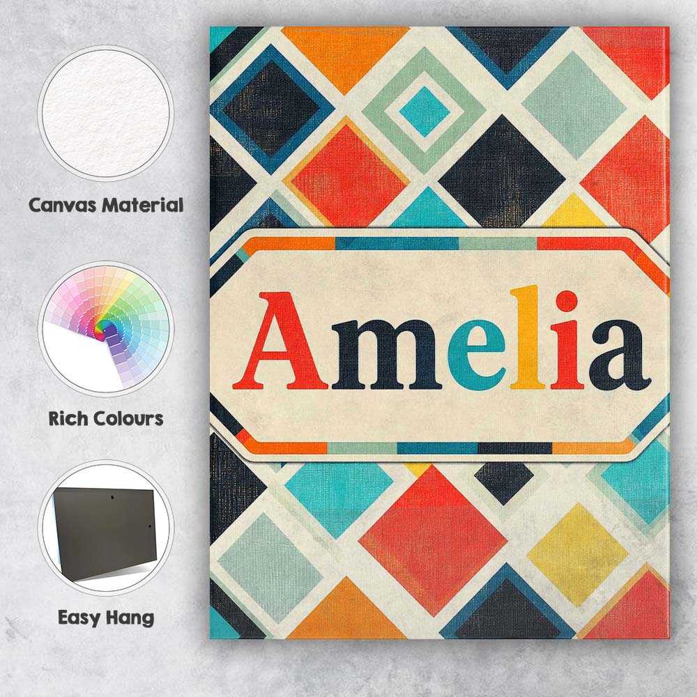 Personalised Name Abstract Mid Century Custom  Modern Room Accent Elegant Feature Canvas Wall Art Print Decor Picture Ready to Hang