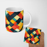 Personalized Custom Name Abstract Layered Geometric Squares Bold Seamless Pattern Name Cute 11oz Ceramic Coffee Tea Mug White Large Handle