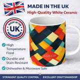 Personalized Custom Name Abstract Layered Geometric Squares Bold Seamless Pattern Name Cute 11oz Ceramic Coffee Tea Mug White Large Handle